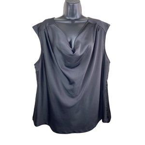 Mary Kay by Twinhill Blouse Women Plus Size 2X Sleeveless Solid Black Satiny Top